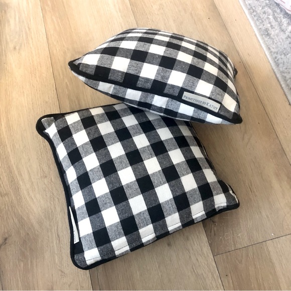 2 Primitives by Kathy black and white plaid 10” accent pillows - Picture 1 of 5